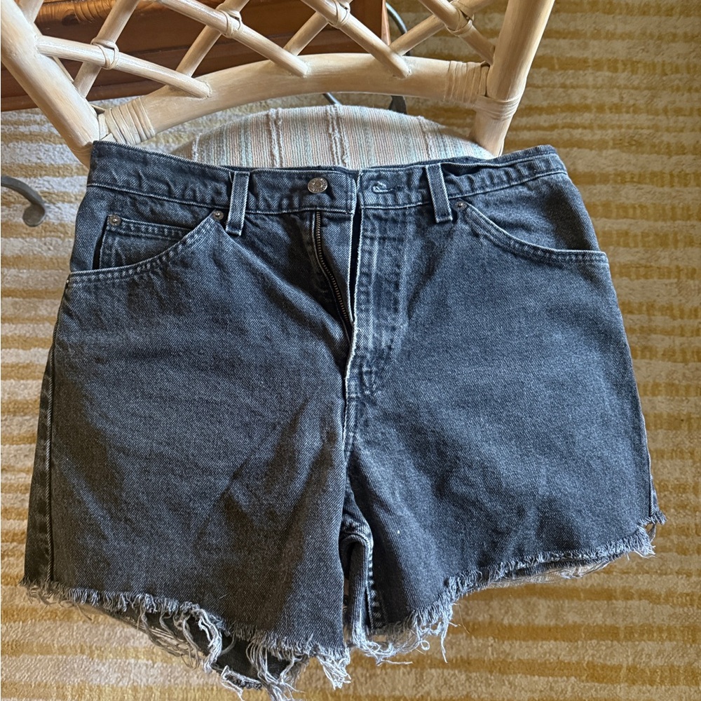 Levi's Black High-Rise Denim Shorts with Frayed Hem